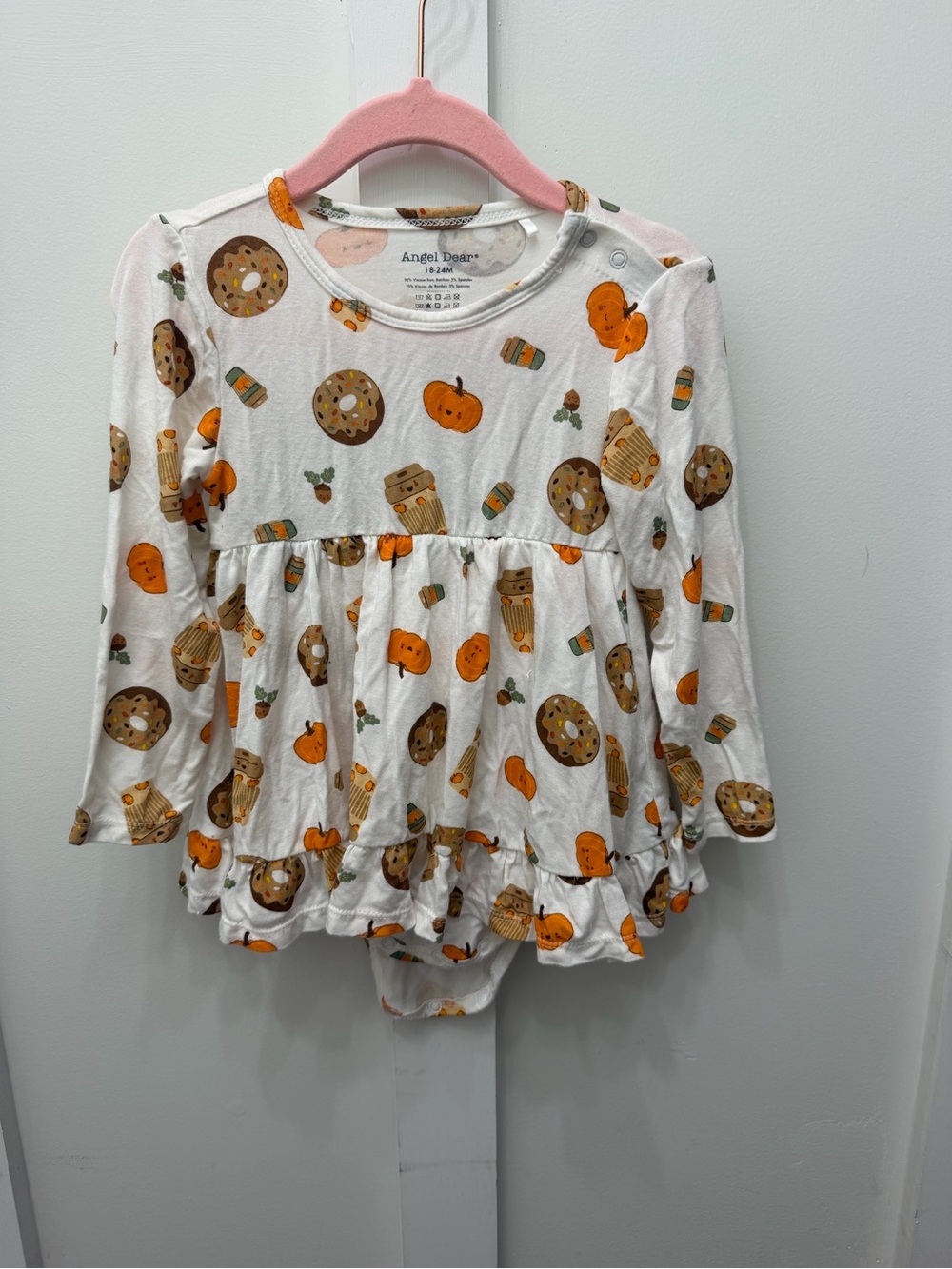 Angel Dear White Top with Orange Pumpkin & Brown Pastry Print